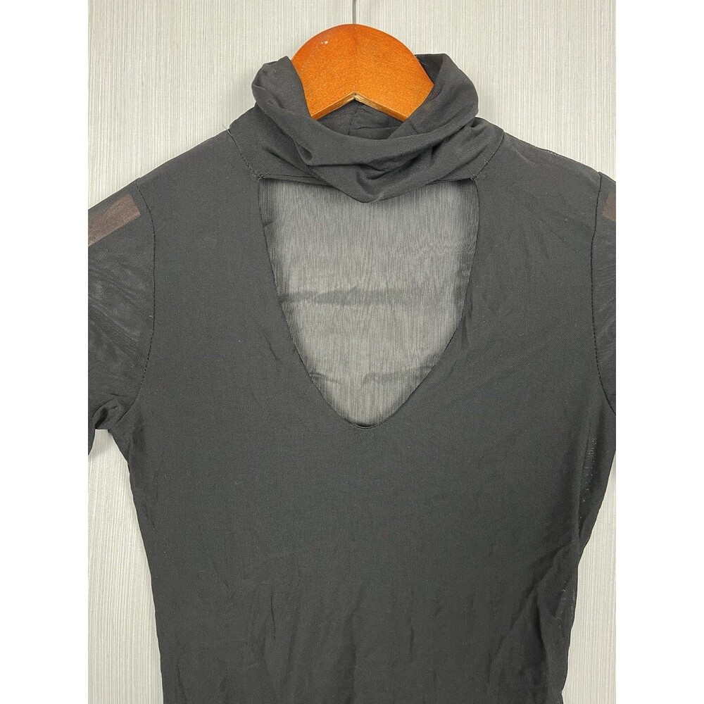 Y2K Style Sheer Mesh Mock Neck Top S Long Sleeve Whimsigoth Indie Sleaze - Picture 4 of 9